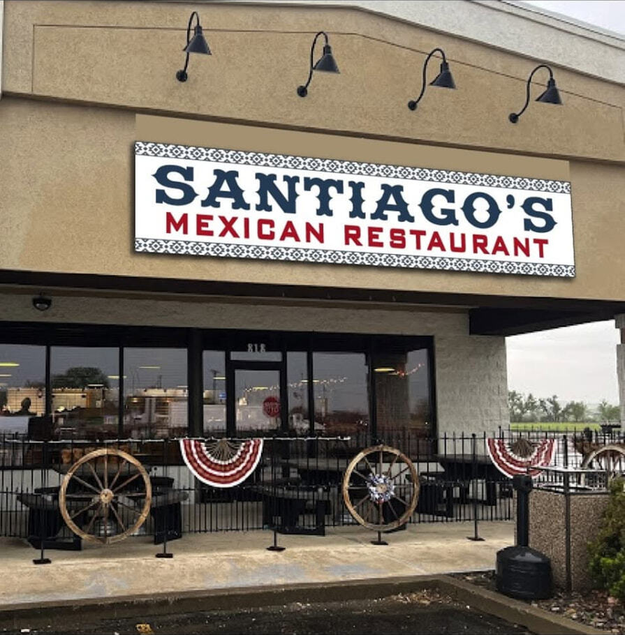 Santiago's Mexican Restaurant sign and patio in Billings Heights